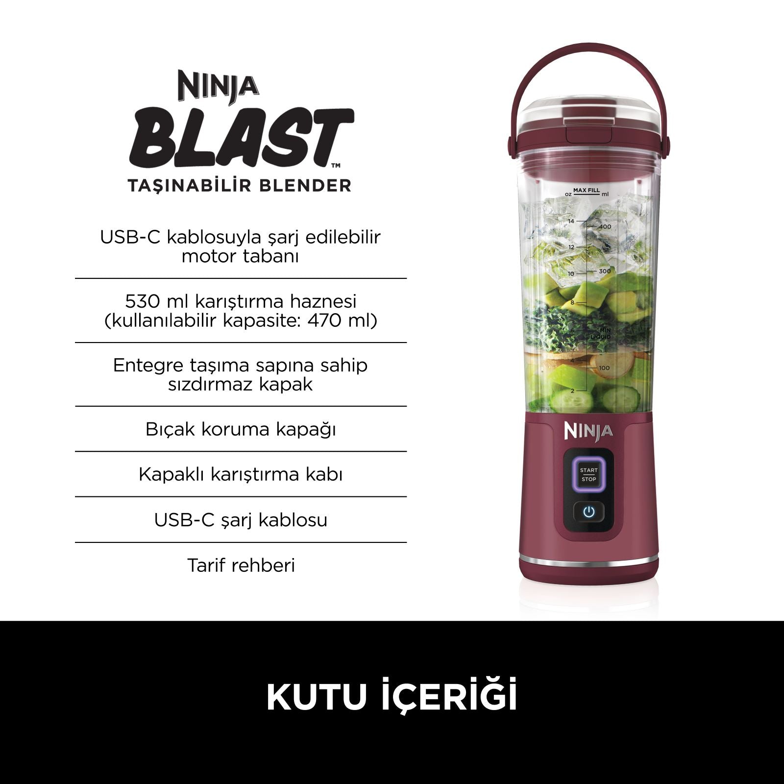 Ninja Blast™ Taşınabilir Blender - Kırmızı