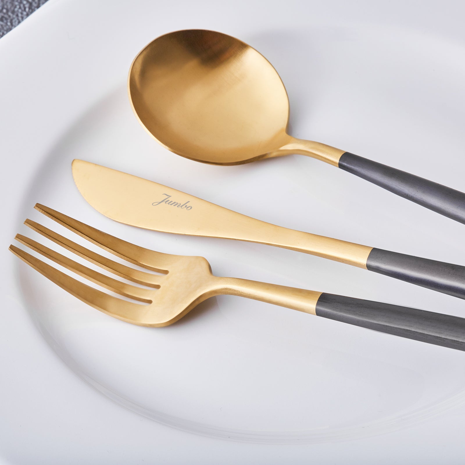 Jumbo Colors Siyah Mat Altın 6 Kişilik 30 Parça Çatal Kaşık Bıçak Seti